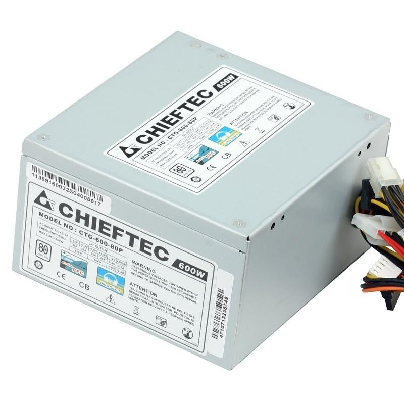 БУ Блок питания 600 Вт Chieftec, 24+8+4 pin, питание видеокарты - 8+6pin, 120 мм, ATX, CTG-600-80P
