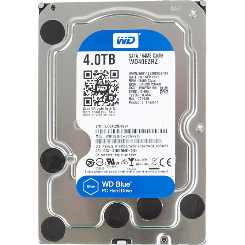 БУ Жесткий диск 4 ТБ Western Digital (для ПК, 3.5", 5400 об/мин, 64 МВ, SATAIII, WD40EZRZ)