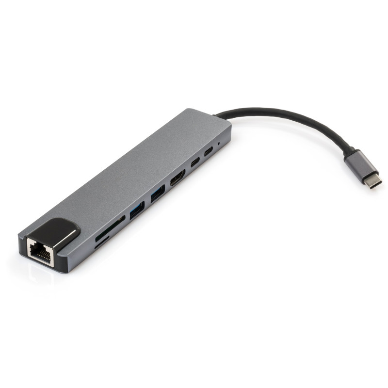 Hub AS-IT Type-C to 4K HDMI+2*USB3.0+GigabitLAN+SD+PD+USB-C SS aluminum