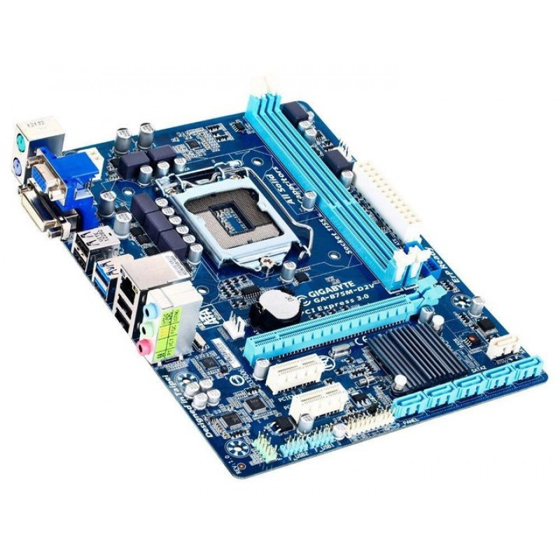БУ Материнская плата s1155, Gigabyte GA-B75M-D2V (2xDDR3, Intel B75, PCI-Ex16x1, VGA, DVI, microATX)