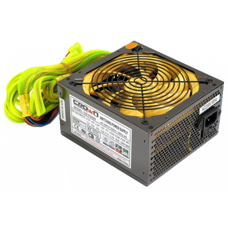 БУ Блок живлення 500 Вт CROWN, 24+4+4 pin, живлення відеокарти – 1x6pin, 120 мм, ATX, CM-PS500 Super