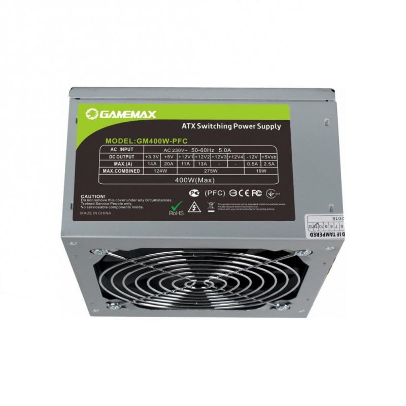 Used Power supply 400 W GameMax, 24+4 pin, video card power supply - No, 120 mm, ATX, GM-400W-PFC