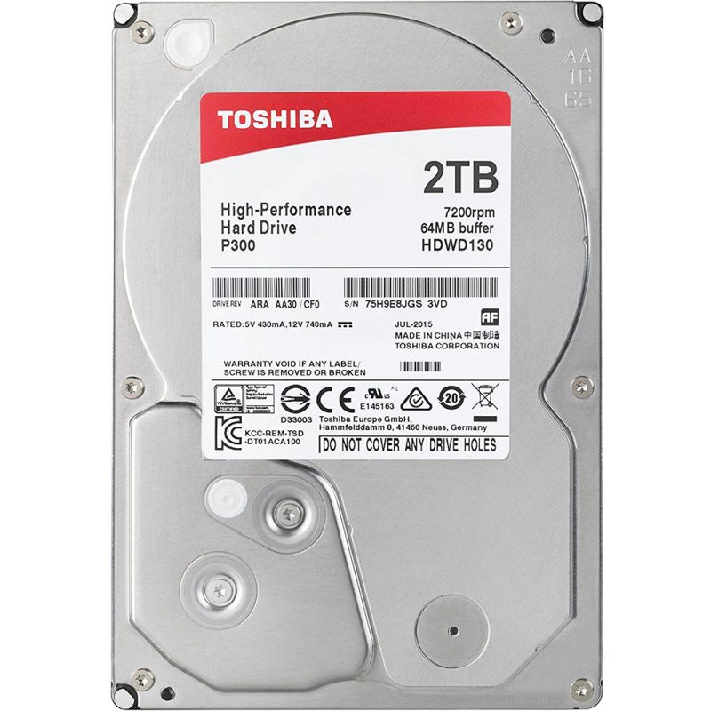 Used Hard drive 2 TB Toshiba (for PC, 3.5", 7200 rpm, 64 MB, SATAIII, HDWD120UZSVA)