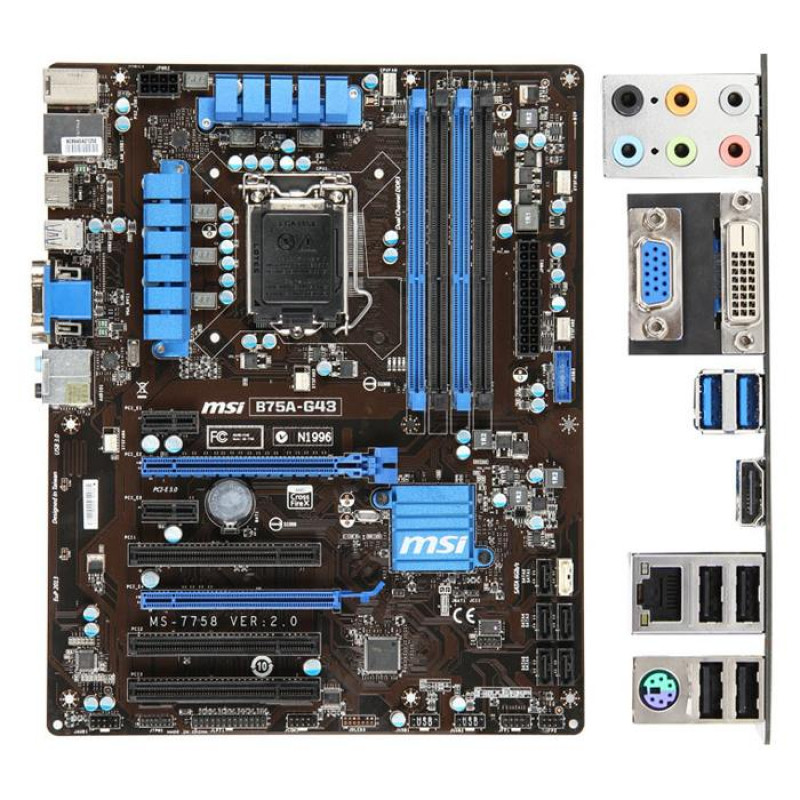 БУ Материнська плата s1155, MSI B75A-G43 (4xDDR3, Intel B75, VGA, DVI, HDMI, ATX)