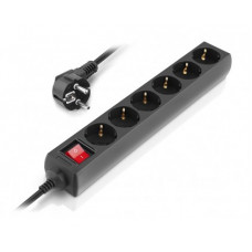 Used Surge protector for 6 Schuko sockets, switch, 2.5 m, Schuko plug, Black
