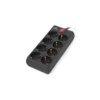 Surge protector for 8 sockets REAL-EL RS-8 PROTECT, switch, 1.8 m, Schuko plug, Black
