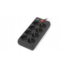Surge protector for 8 sockets REAL-EL RS-8 PROTECT, switch, 1.8 m, Schuko plug, Black